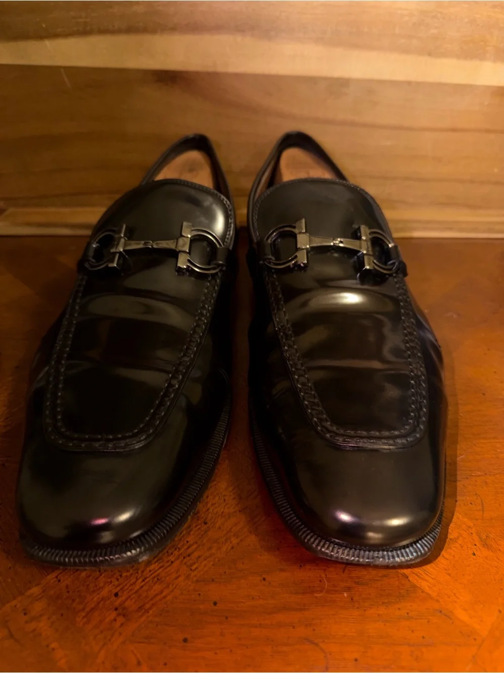 Salvatore Ferragamo Black Leather Bit Loafers with Gancini Bit Detail